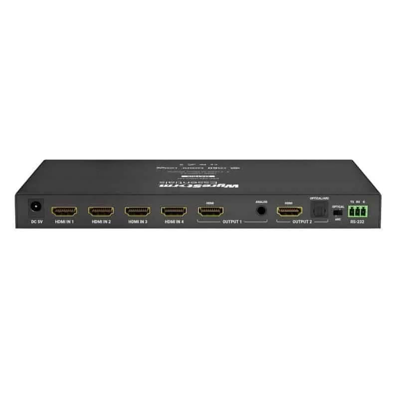 WyreStorm EXP-MX-0402-H2, matrice 4K HDR con 4 ingressi e 2 uscite scaling HDMI switcher con ARC, connessioni