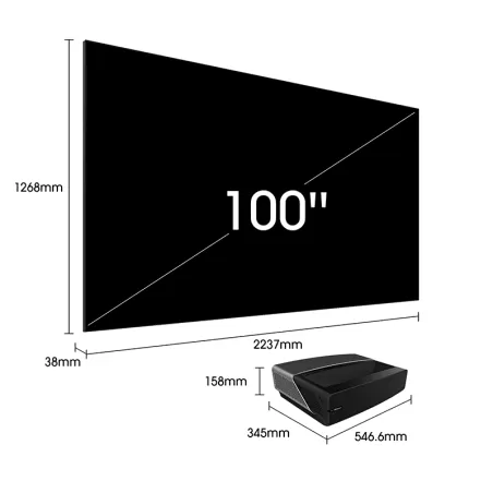 proiettore a tiro ultra corto, Hisense L5F-B12 Laser TV con schermo da 100’’ incluso, dimensioni